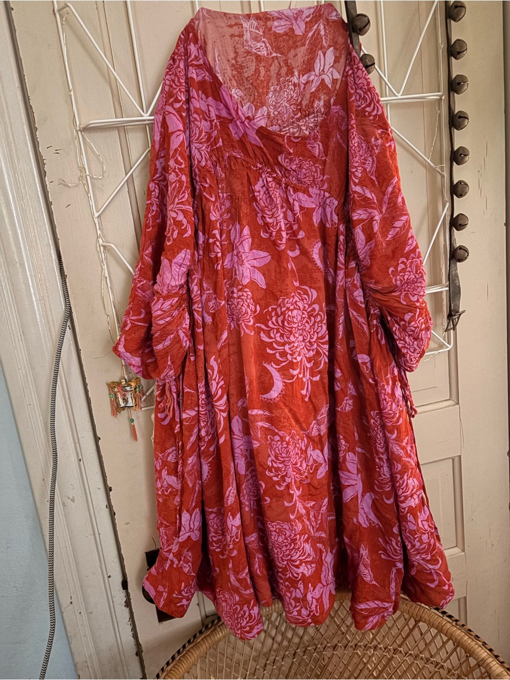 Free People Red Mini Dress with Pink Floral Print